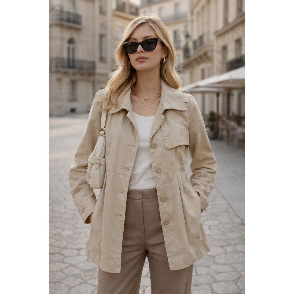 Sandro Sportswear Beige Cotton Empire Waist Short Trench Coat Jacket Womens S